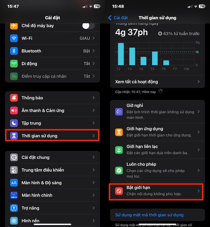 Bật giới hạn để thoát ẩn iCloud bước 1
